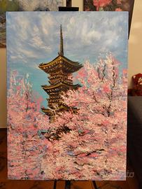 Dipinto moderno, Sakura, olio su tela di 50x70 cm