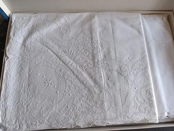 lenzuolo matrimoniale più federe lino ricamato 