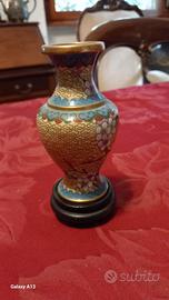 Vasetto Cloisonné vintage fondo beige decoro azzur