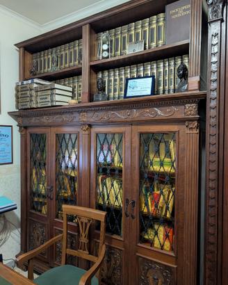 Libreria in legno con sportelli in vetro satinato
