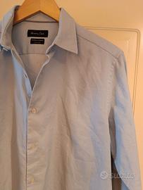 Camicia da uomo in cotone celeste - Massimo Dutti