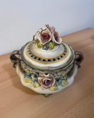 Vaso / Pot-pourri vintage in ceramica con decori