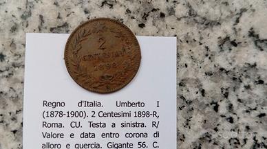 Non comune 2 centesimi 1898 Roma Umberto I