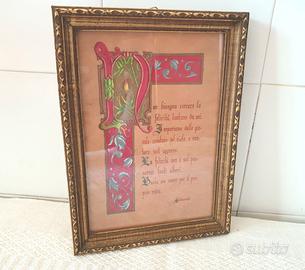 Quadretto antico con cornice manoscritto miniato