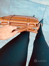 Borsa vintage in vera pelle e camoscio