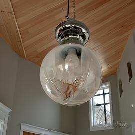 Lampadario cromato in vetro soffiato di Murano