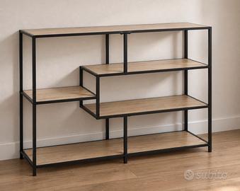 Libreria industriale in metallo ed effetto legno