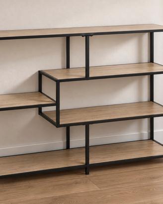 Libreria industriale in metallo ed effetto legno