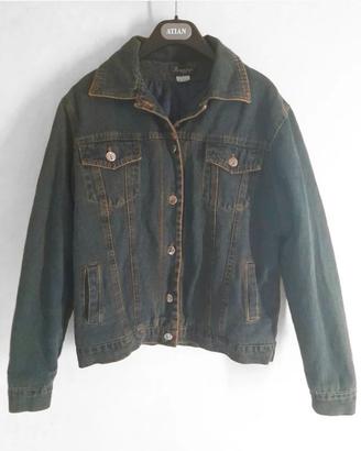 Giacca in jeans denim verde blu imbottita taglia L