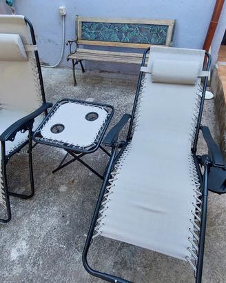 Set da giardino 2 sdraio reclinabili + tavolino