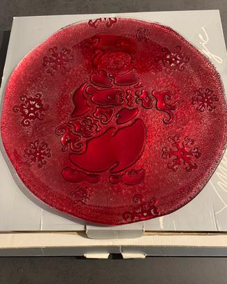 Piatto in vetro Rosso Natale Snowman IVV