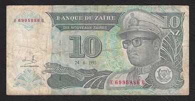 Zaire - banconota circolata da 10 Nuovi Zaires P54
