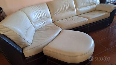 Divano in pelle con angolo, puf e letto 1piazza e