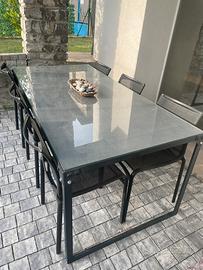 Tavolo ferro/vetro con sei sedie