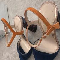 sandalo donna tessuto e camoscio