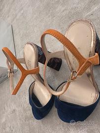 sandalo donna tessuto e camoscio