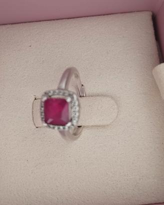 ANELLO ARGENTO RUBINO E ZIRCONI REGOLABILE MABINA