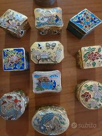 Lotto scatoline cloisonné vintage dorate