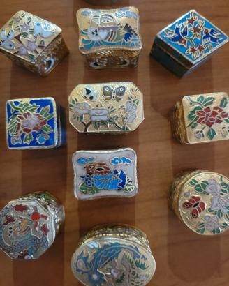 Lotto scatoline cloisonné vintage dorate