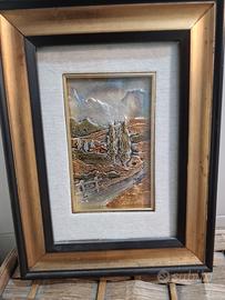 Quadro paesaggio in rilievo  Cornice in legno 