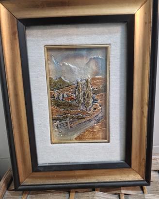 Quadro paesaggio in rilievo  Cornice in legno 