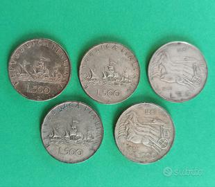 Lotto 5 monete 500 lire argento 