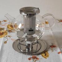 Teiera WMF in vetro con infusore e scaldavivande