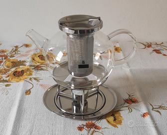 Teiera WMF in vetro con infusore e scaldavivande