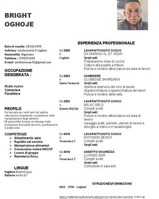 Panettiere - Aiuto cuoco - Lavapiatti - Cameriere