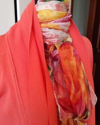 Cardigan lungo in viscosa color corallo