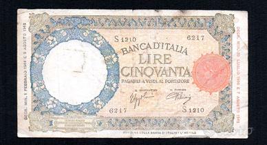 RARA CINQUANTA 50 LIRE LUPA CAPITOLINA 01/02/1944