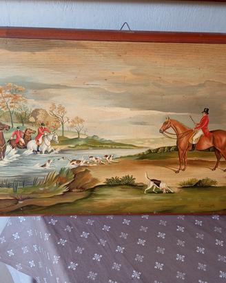 Quadro vintage su legno scena di caccia alla volpe