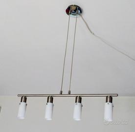 Lampadario a sospensione in acciaio, con 4 faretti