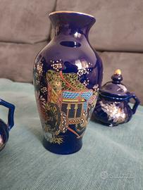 Trittico Vasi Vintage Blu Cobalto e Oro