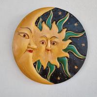 Decorazione Parete Sole Luna Stelle Legno Colorato