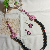 Parure collana e orecchini stoffa nera anallergica