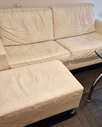 Divano letto in pelle di caribù con pouf