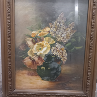 Quadro a olio soggetto vaso con fiori