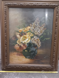 Quadro a olio soggetto vaso con fiori