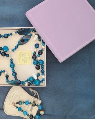 Collana di agata e perle di fiume più bracciale