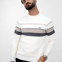 Maglione Uomo Panna con Righe Verde-Grigio