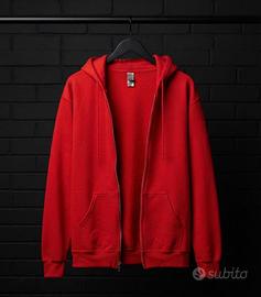 Felpa rossa con cappuccio e zip vintage basic unis