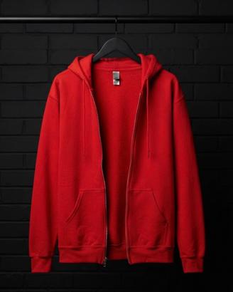 Felpa rossa con cappuccio e zip vintage basic unis
