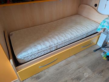 letto singolo con cassettirete a doghe e materasso