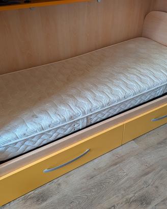 letto singolo con cassettirete a doghe e materasso