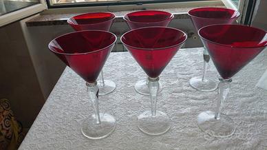 Set 6 Bicchieri Coppa Martini Rosso Rubino di vetr