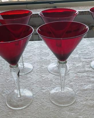 Set 6 Bicchieri Coppa Martini Rosso Rubino di vetr