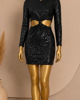 Splendido abito corto nero ricoperto di paillettes