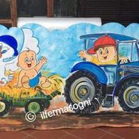 Cicogna da esterno in legno fiocco nascita