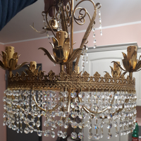 Lampadario d'ottone dorato 6 lampade con swarosky